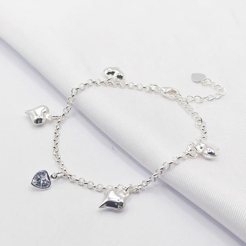PULSEIRA PRATA ELO PORTUGUÊS CORAÇÕES