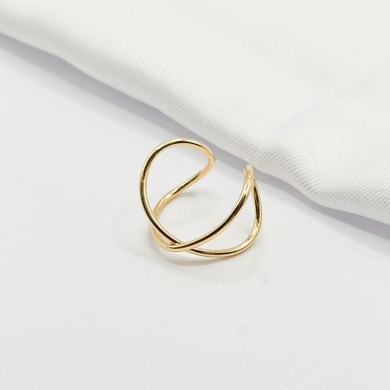 ANEL DOURADO AJUSTÁVEL EM X FIO LISO P