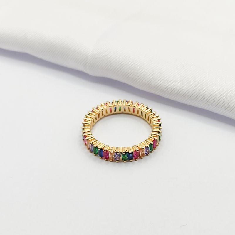 ANEL DOURADO CRAVEJADO BAGUETE COLORIDA