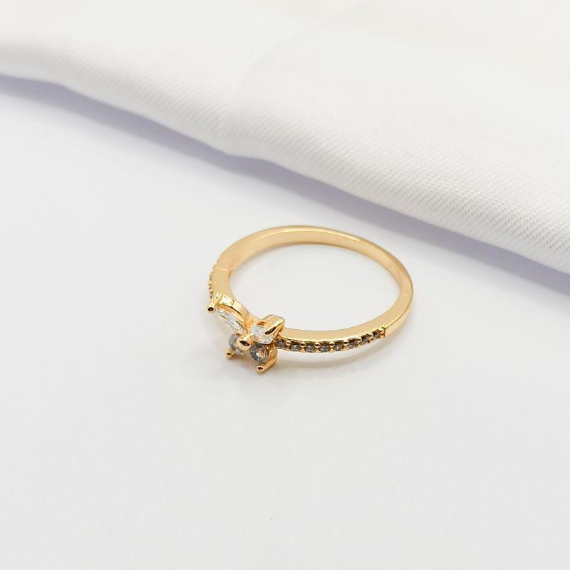 ANEL DOURADO CRAVEJADO BORBOLETA CRISTAL