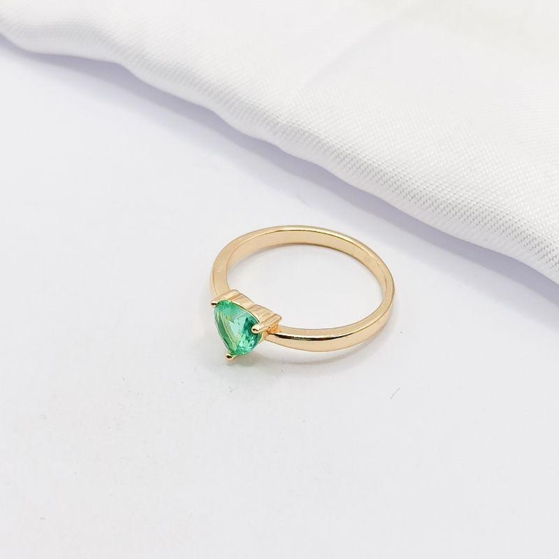 ANEL DOURADO SOLITÁRIO CORAÇÃO VERDE ÁGUA