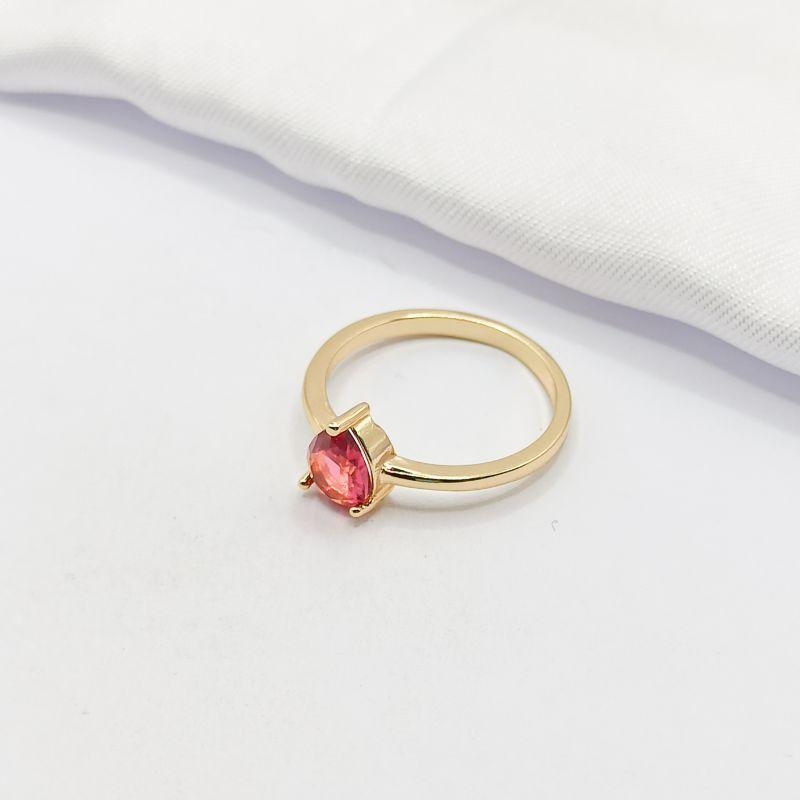 ANEL DOURADO SOLITÁRIO GOTA ROSA