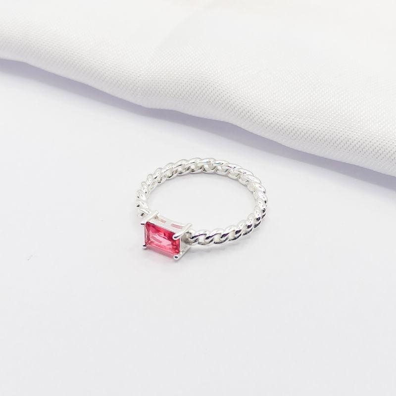 ANEL PRATA ARO CORRENTE CRISTAL BAGUETE ROSA