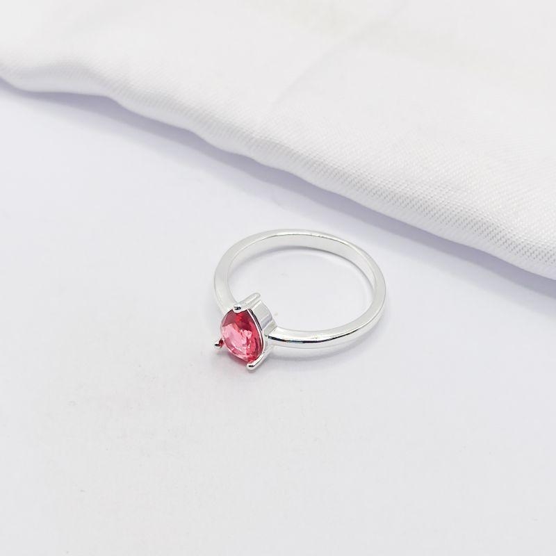 ANEL PRATA SOLITÁRIO GOTA ROSA