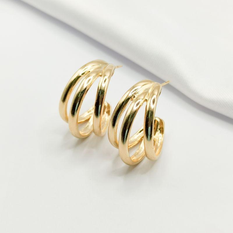 BRINCO DOURADO ARGOLA 3 FIOS LISOS