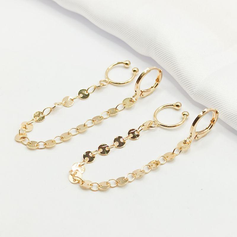 BRINCO DOURADO ARGOLINHA CLICK E PIERCING FAKE FIO MEDALHINHA