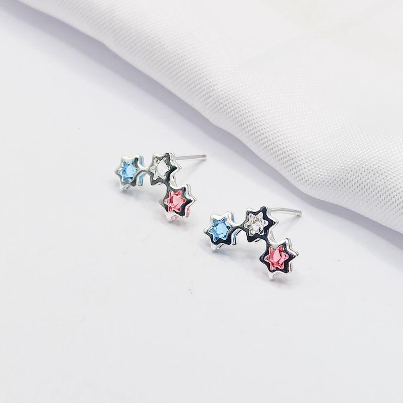 BRINCO PRATA ESTRELAS COLORIDAS