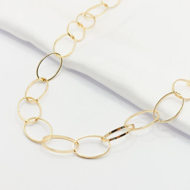 GARGANTILHA DOURADA CHOKER ELO OVAL FINO 40CM