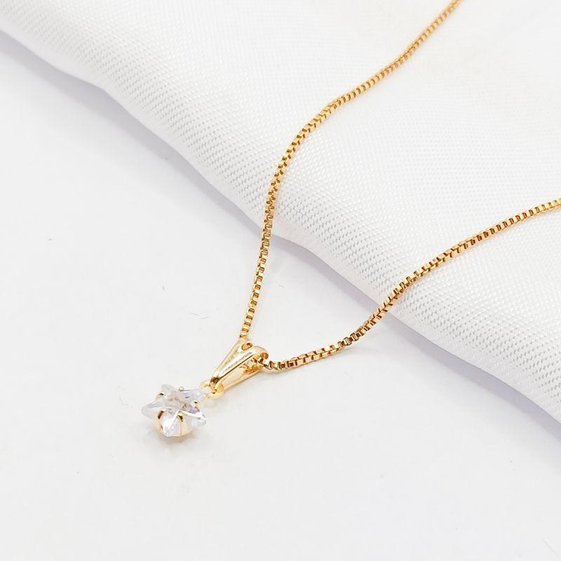 GARGANTILHA DOURADA ESTRELA CRISTAL 45CM