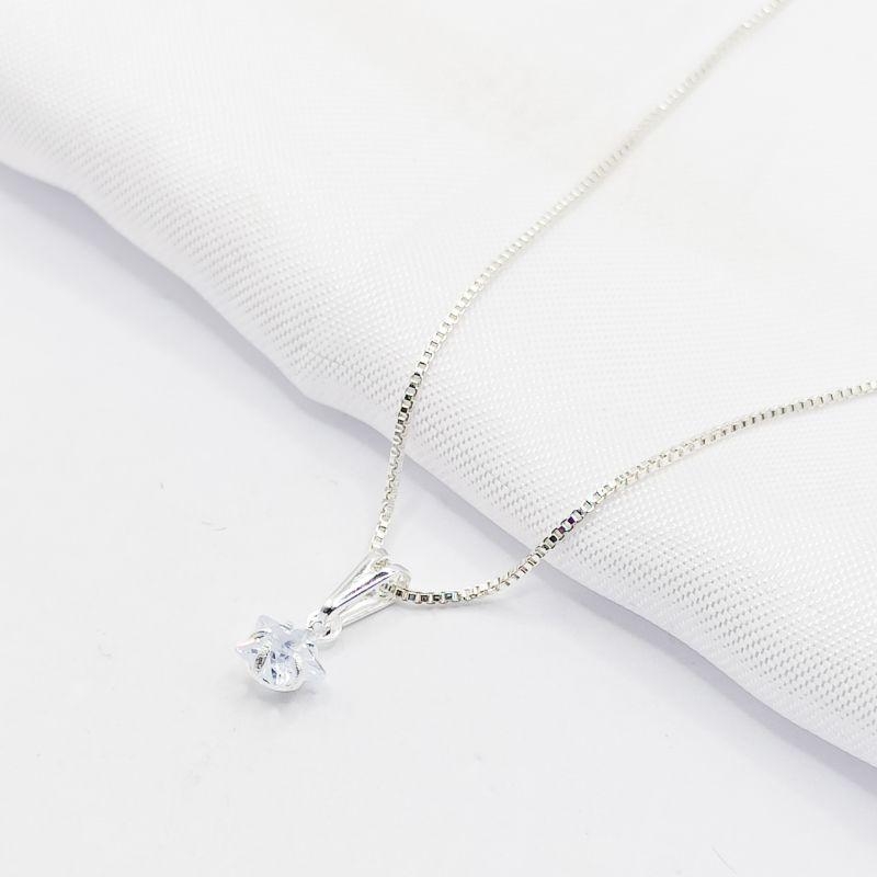 GARGANTILHA PRATA ESTRELA CRISTAL 45CM