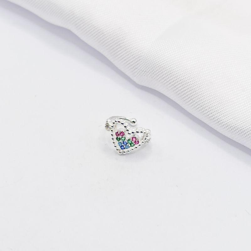 PIERCING FAKE PRATA CORAÇÃO ZIRCÔNIA COLORIDA
