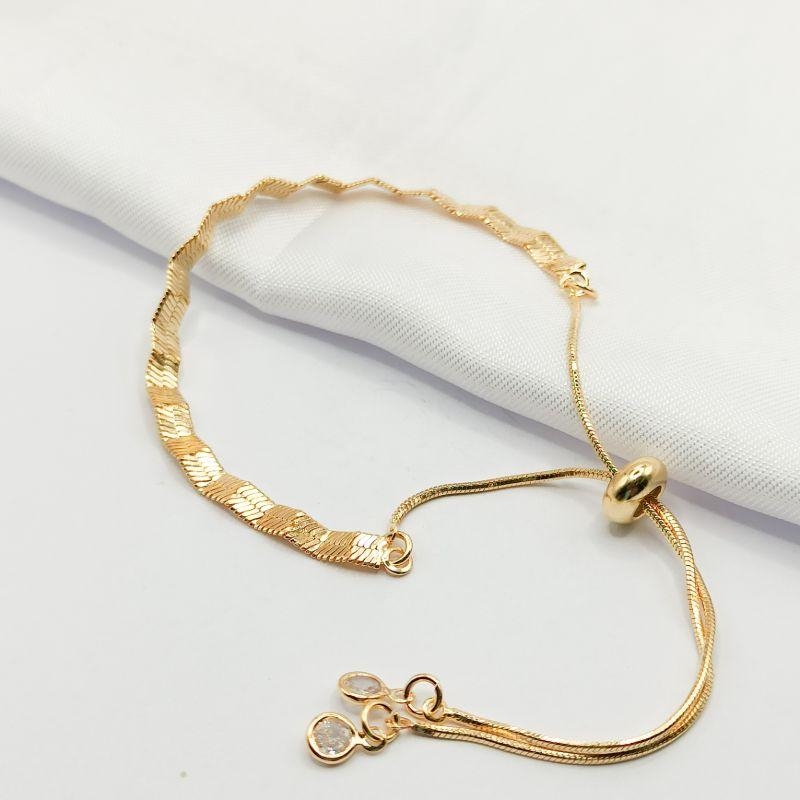 PULSEIRA DOURADA AJUSTÁVEL MALHA FITA ONDULADA