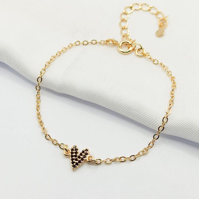 PULSEIRA DOURADA CORAÇÃO ZIRCÔNIA BLACK
