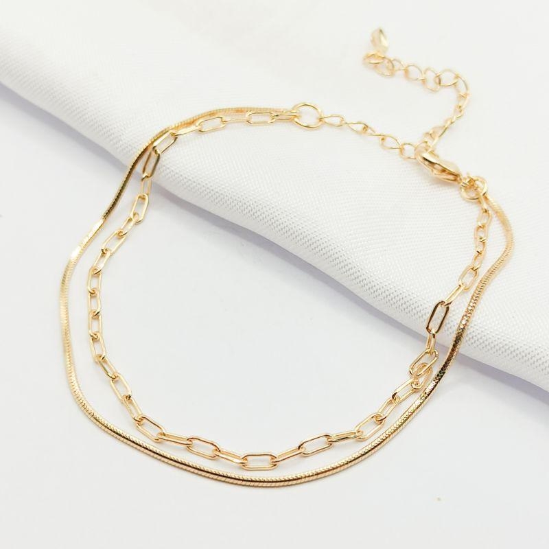 PULSEIRA DOURADA DUPLA ELO CARTIER E CORDA VIOLÃO