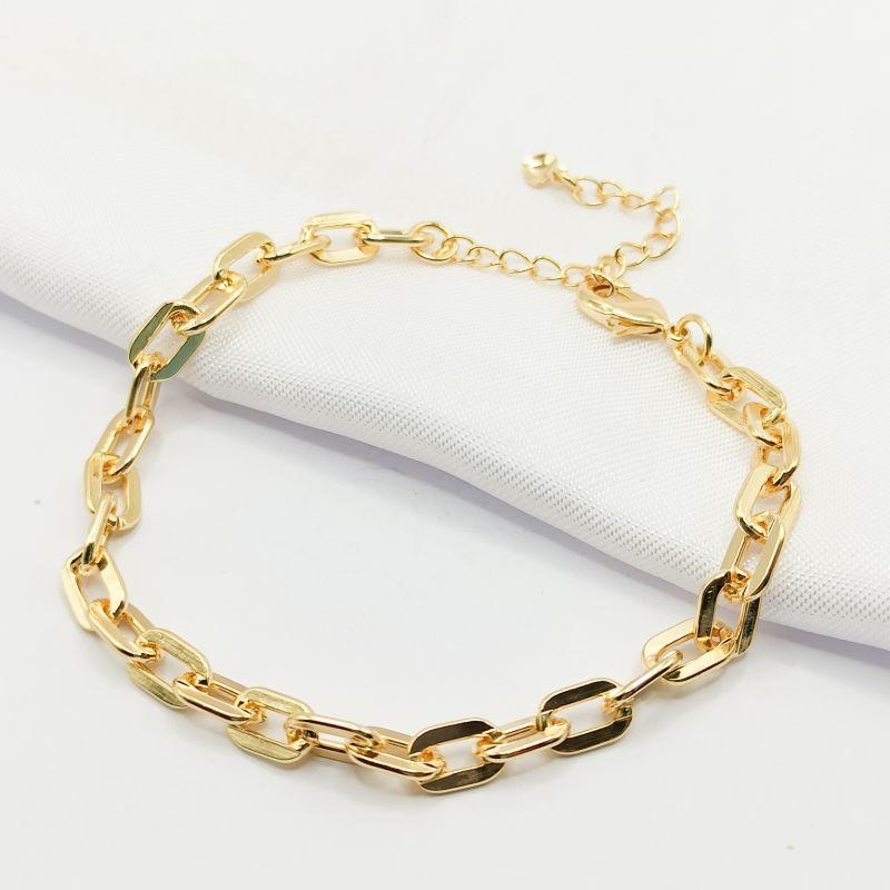 PULSEIRA DOURADA ELO CARTIER ACHATADO