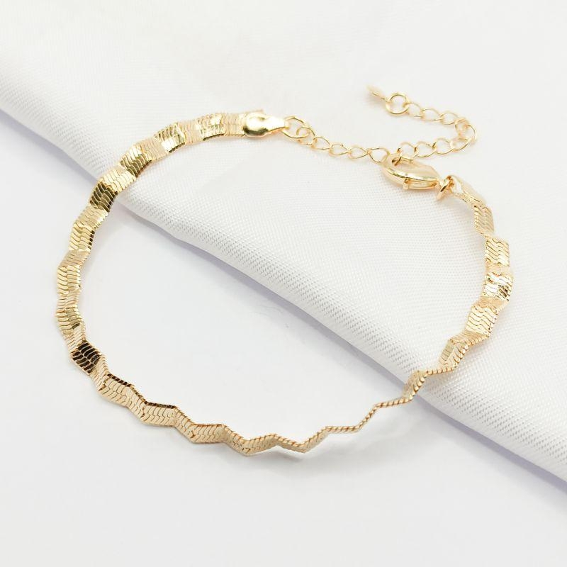 PULSEIRA DOURADA MALHA FITA ONDULADA