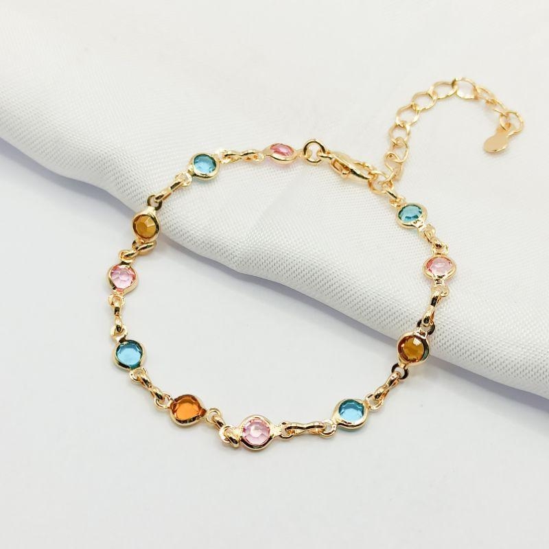PULSEIRA DOURADA PONTOS DE LUZ COLORIDO