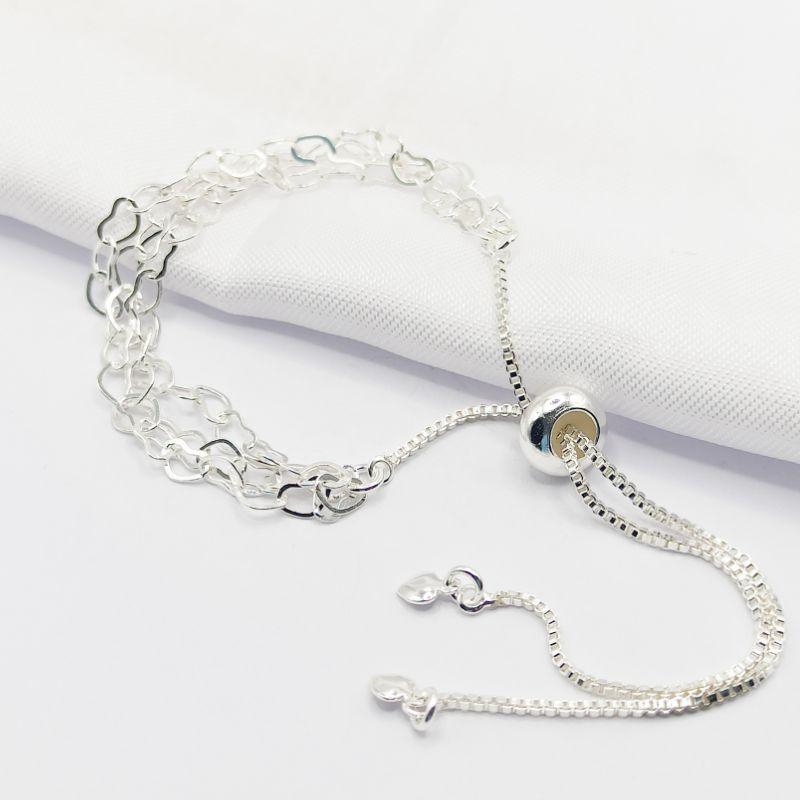 PULSEIRA PRATA TRIPLA ELO CORAÇÃO E AJUSTÁVEL