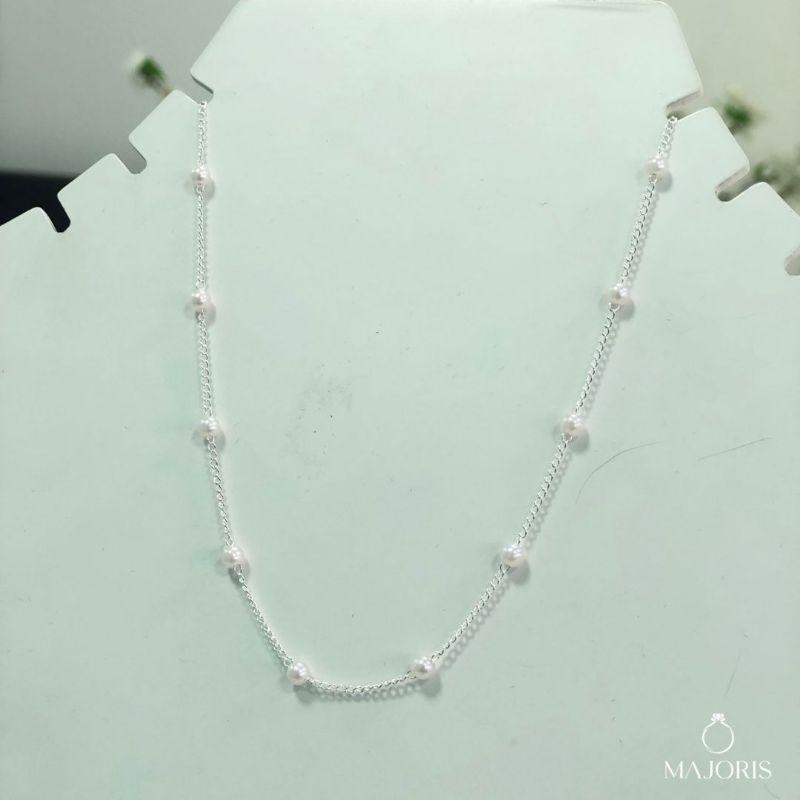 Gargantilha Prata Infantil Perolas 35cm