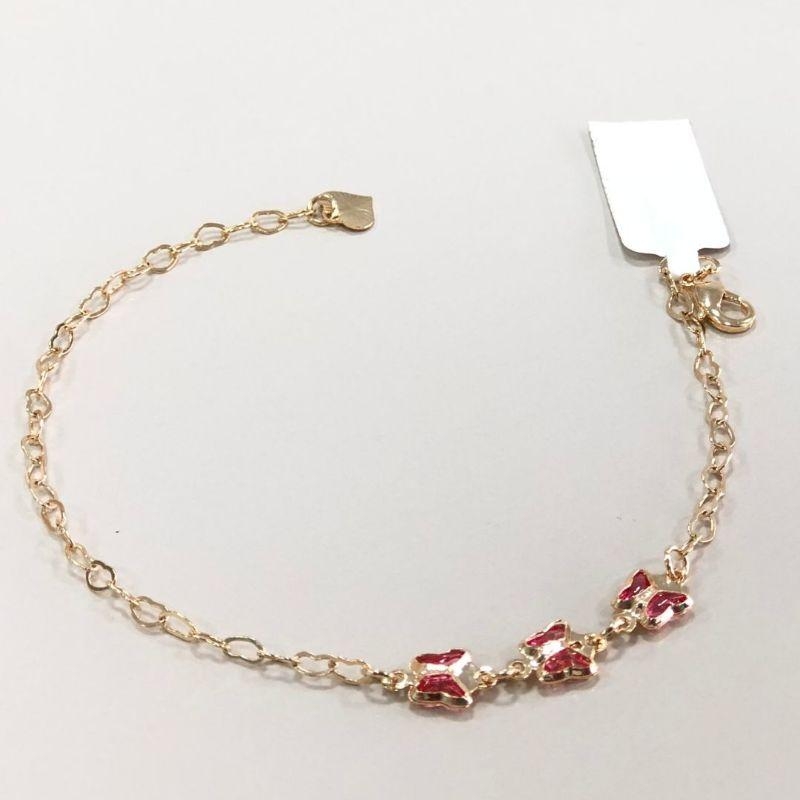 Pulseira Dourada Lacinhos Rosa