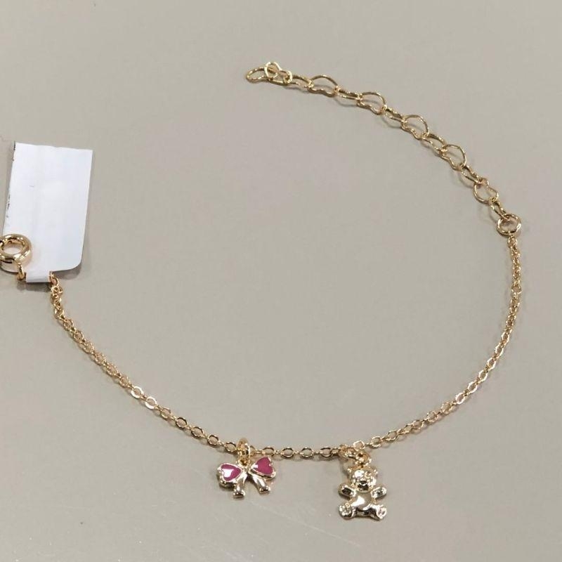 Pulseira Dourada Laço Urso Infantil
