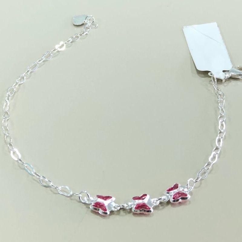 Pulseira Prata Lacinhos Rosa