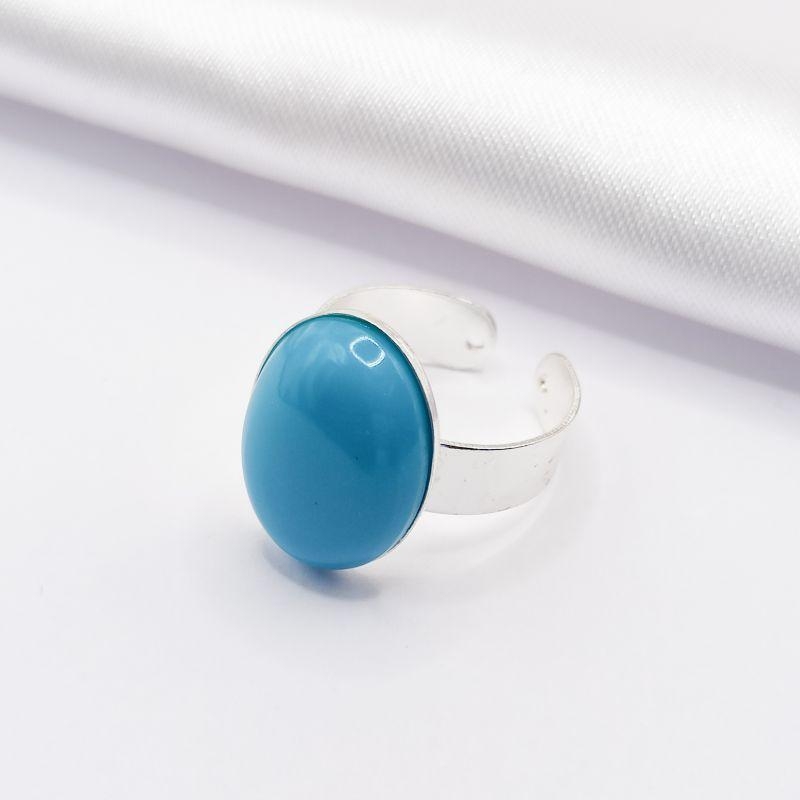 ANEL PRATA REGULÁVEL PEDRA NATURAL AZUL TURQUESA