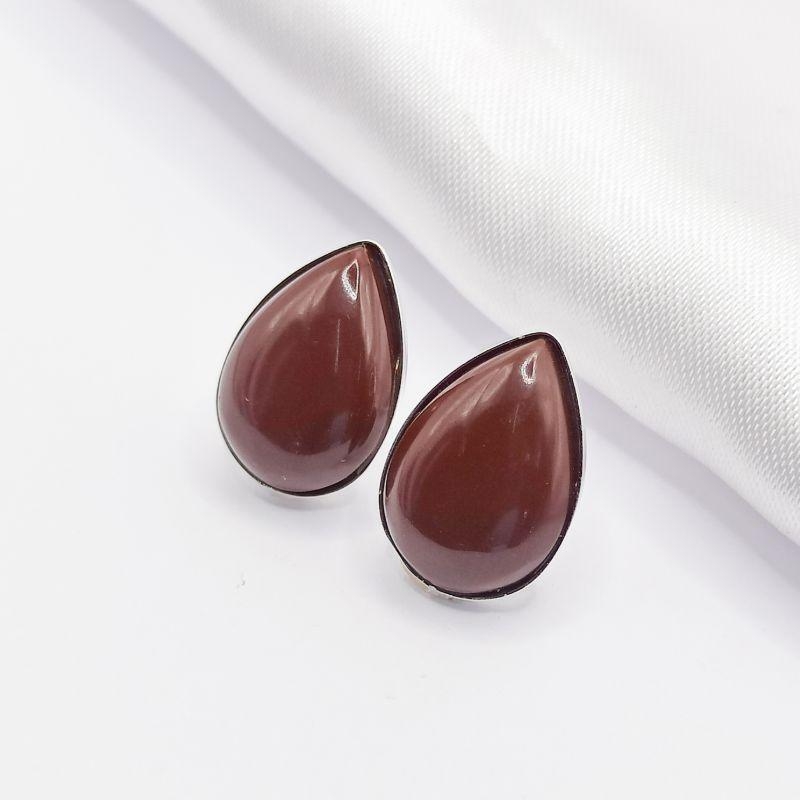 BRINCO PRATA PEDRA NATURAL GOTA MARROM