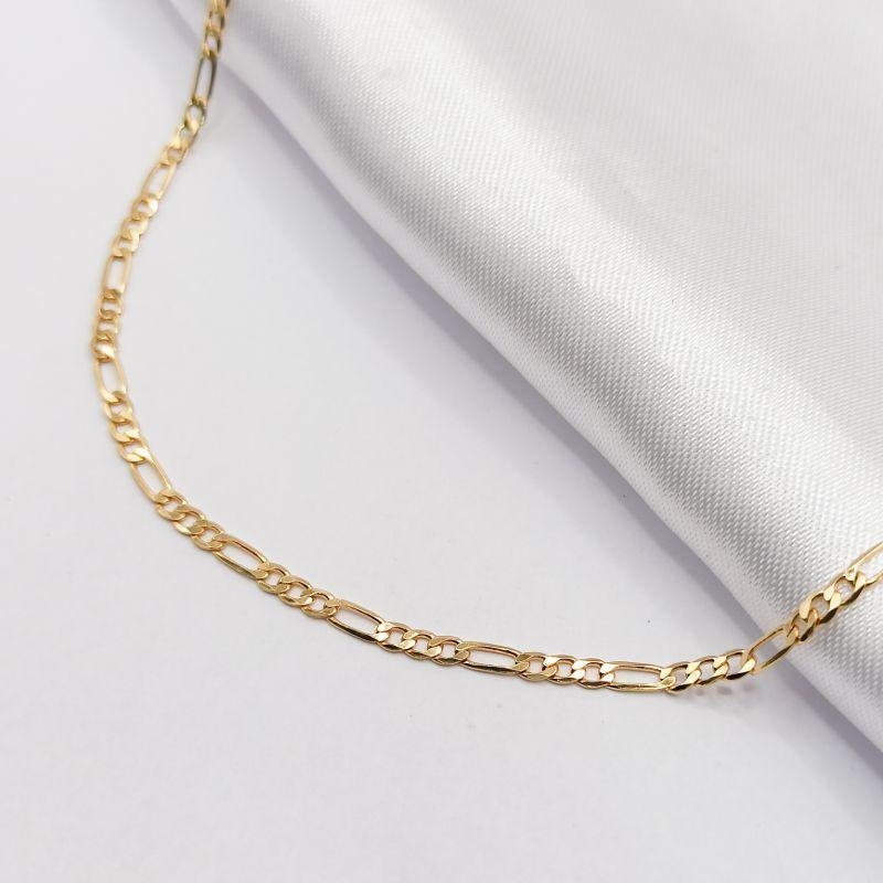 GARGANTILHA DOURADA ELO FÍGARO 3X1 45CM