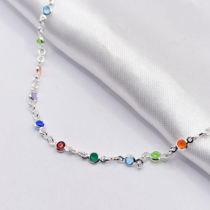 GARGANTILHA PRATA CHOKER BEZEL COLORIDO 35CM