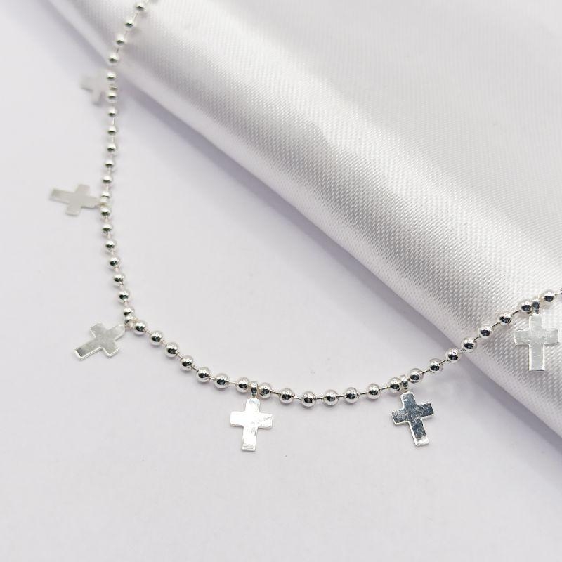 GARGANTILHA PRATA CHOKER CRUZ LISA 35CM