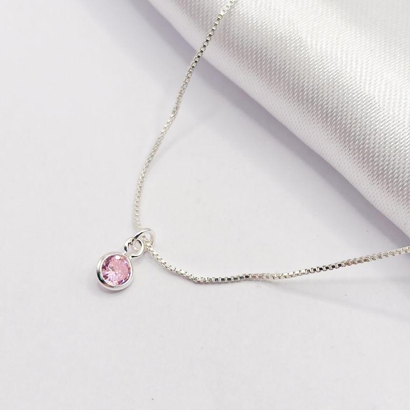 GARGANTILHA PRATA CHOKER PONTO DE LUZ ROSA 40CM