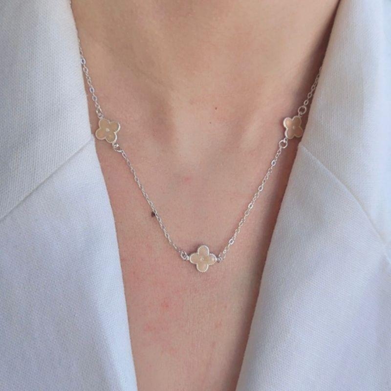 Gargantilha Prata Trevos Nude 50 cm