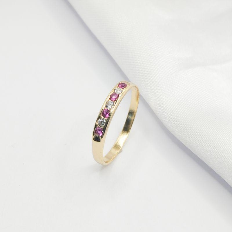 ANEL DOURADO MEIA ALIANÇA CRISTAL E ROSA ZIRCÔNIA