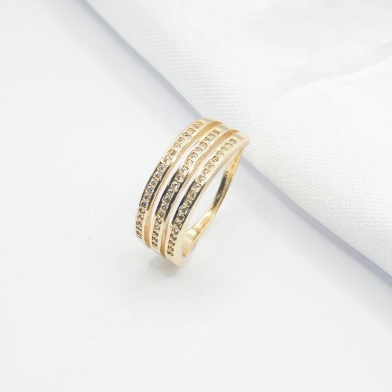 ANEL DOURADO TRES FILEIRAS SEPARADAS DE ZIRCÔNIA