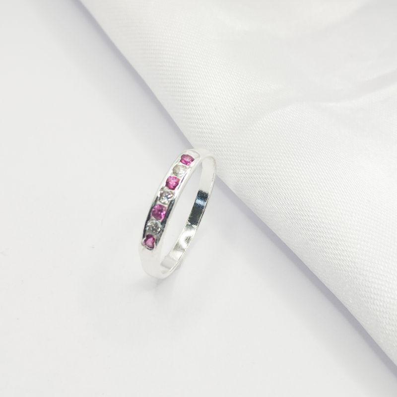 ANEL PRATA MEIA ALIANÇA CRISTAL E ROSA ZIRCÔNIA