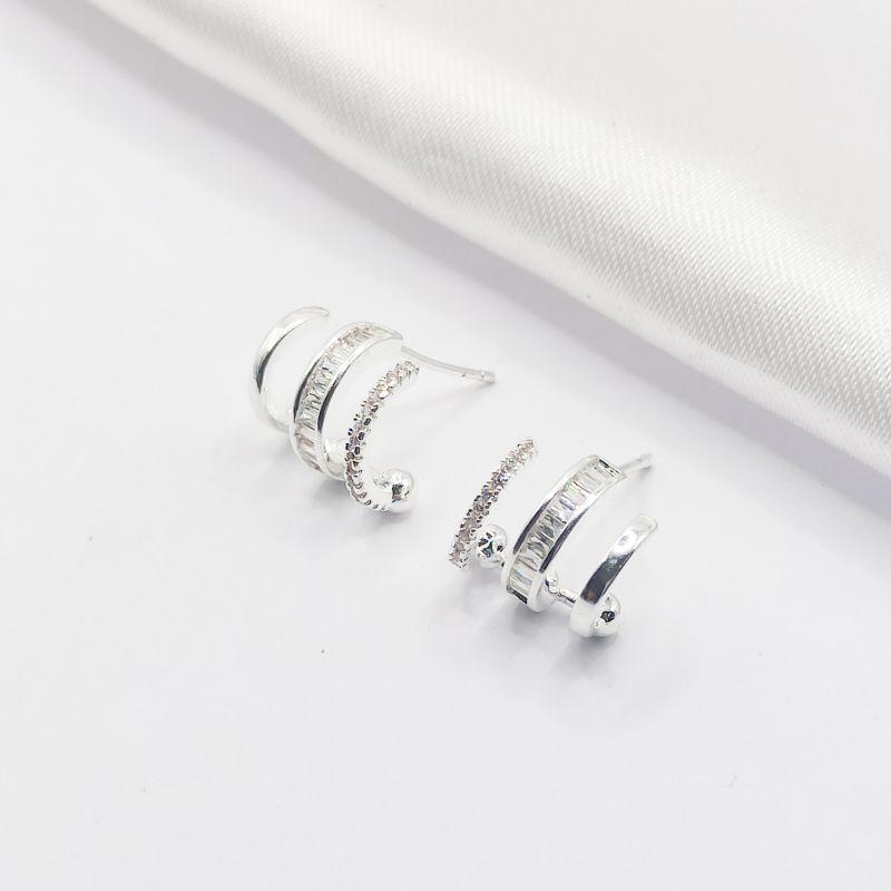 BRINCO PRATA ARGOLA EAR CUFF 3 FILEIRAS CRISTAIS