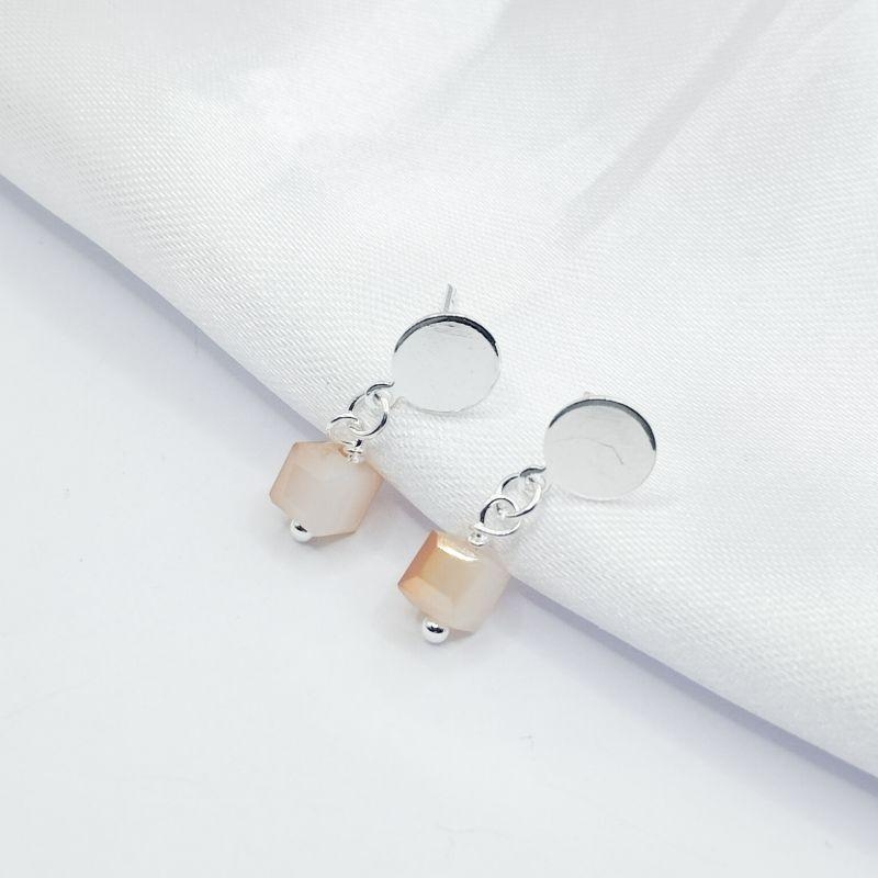 BRINCO PRATA BASE CIRCULO COM PINGENTE PEDRA ROSE