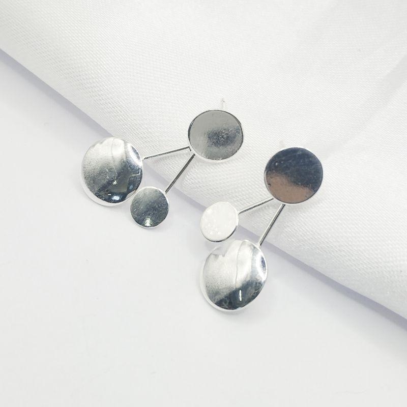 BRINCO PRATA DOIS FIOS COM CIRCULOS LISOS