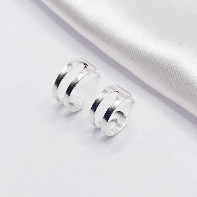 BRINCO PRATA MEIA ARGOLA 2 FIOS LISOS