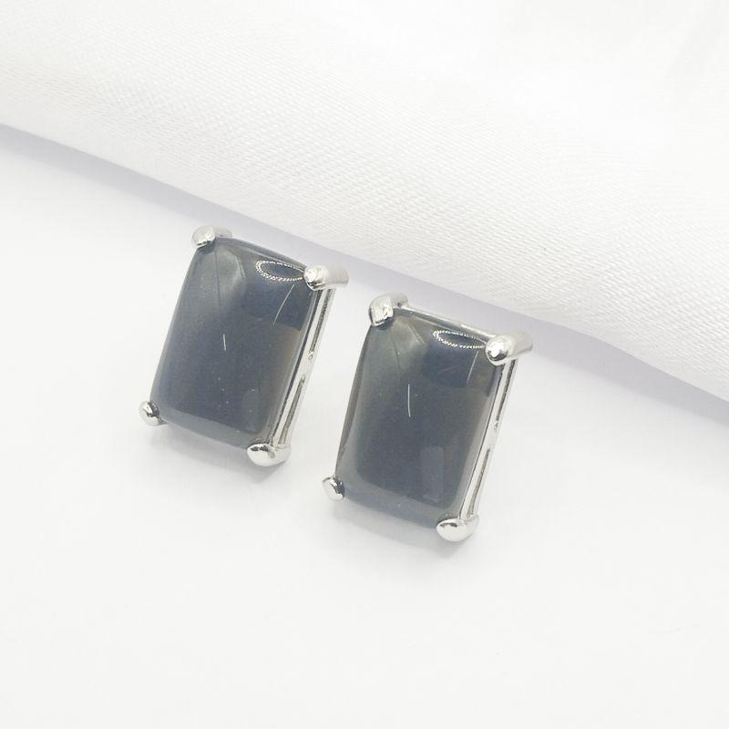 BRINCO PRATA PEDRA PRETA LISA