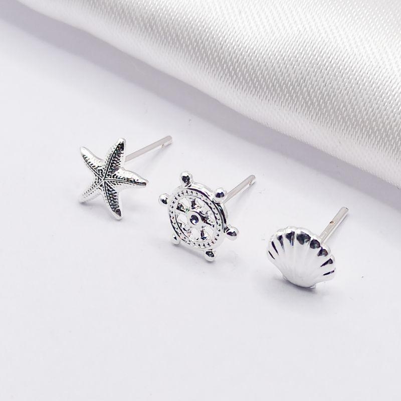 BRINCO PRATA TRIO ESTRELA LEME E CONCHA