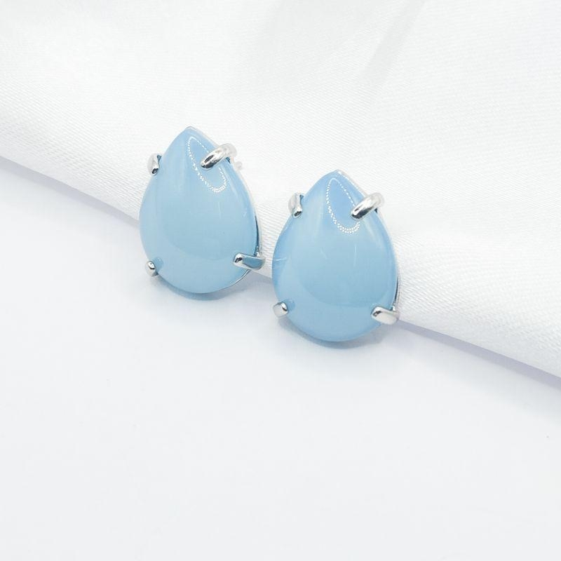 BRINCO RODIO GOTA PEDRA AZUL CLARO