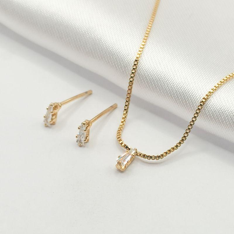 CONJUNTO DOURADO BAGUETE AFILADA CRISTAL 45CM