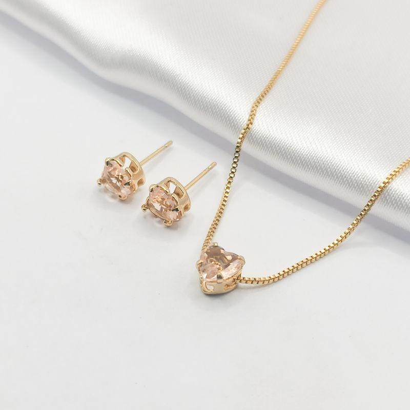 CONJUNTO DOURADO CORAÇÃO LARANJA 45CM P