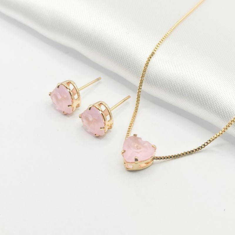 CONJUNTO DOURADO CORAÇÃO ROSA 45CM M