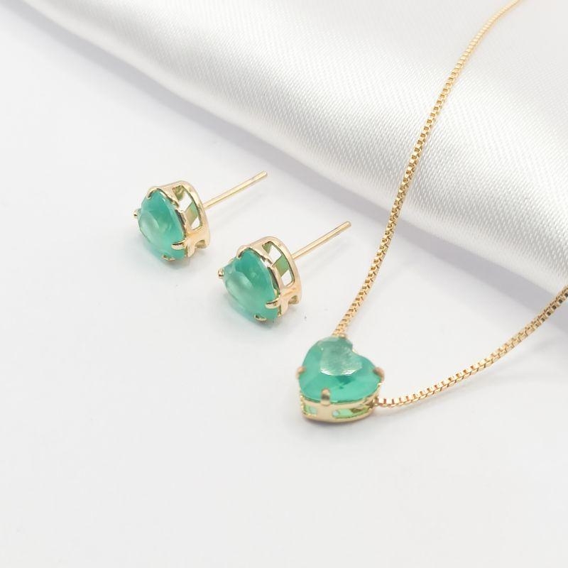 CONJUNTO DOURADO CORAÇÃO TURQUESA 45CM M