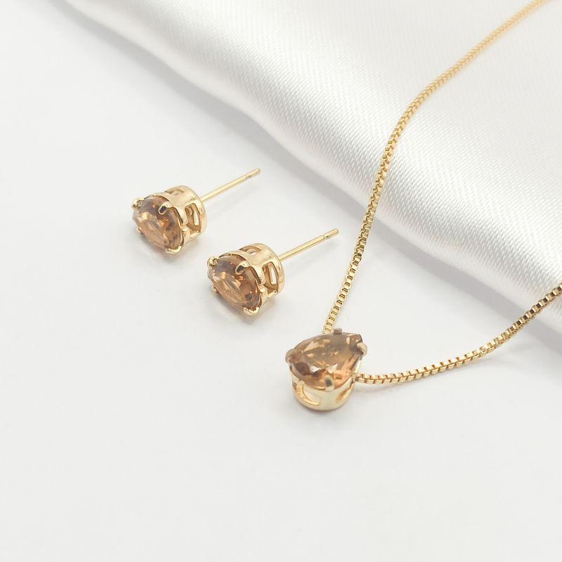 CONJUNTO DOURADO GOTA MARROM 45CM