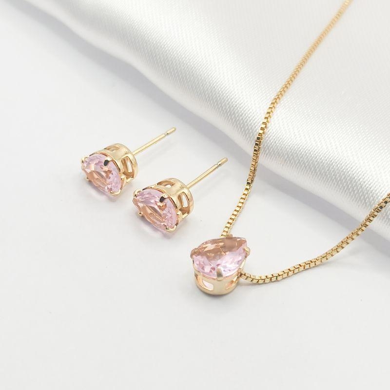 CONJUNTO DOURADO GOTA ROSA 45CM