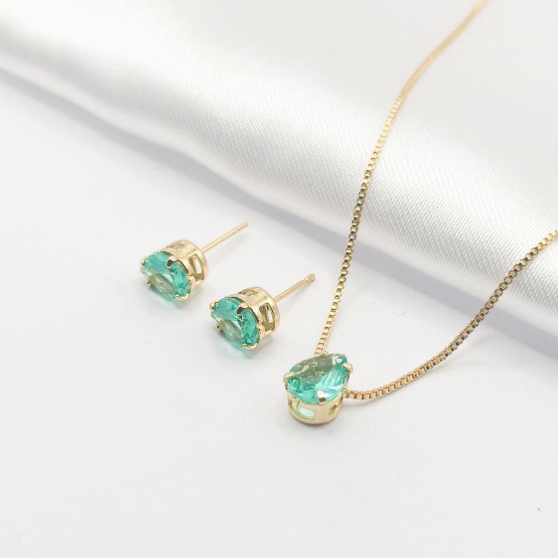 CONJUNTO DOURADO GOTA VERDE 45CM